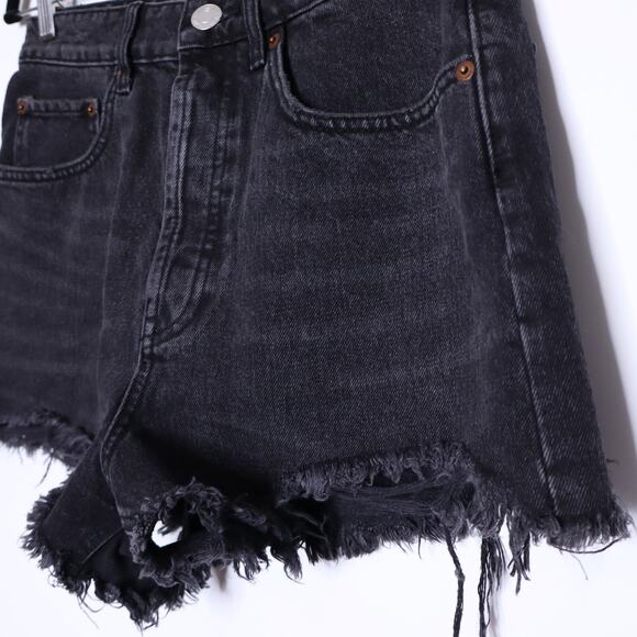 ZARA High Rise Frayed Denim Shorts Black Stone Washed Cutoff Casual Women's 6 - Picture 4 of 12